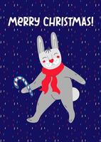 Christmas greeting card with a rabbit. vector