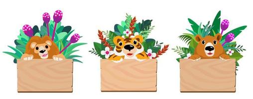 Cute animals in Zoo, Placards and banner in zoos Design for banner, layout, annual report, web, flyer, brochure, ad. vector