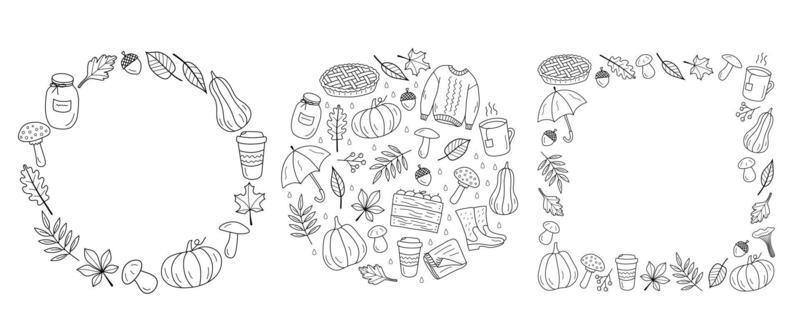 Autumn set of decorative elements in black color