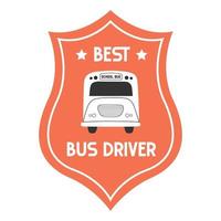 Best school bus driver text on the red shield. Vector illustration in a simple flat style. Perfect for a t-shirt, cap or mug