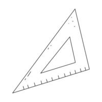 material escolar regla triangular en un lindo estilo de garabato aislado en un fondo blanco. elemento vectorial en línea negra. vector