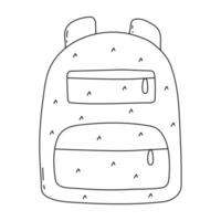 School supplies backpack with pattern in a cute doodle style isolated on a white background. Vector element in black line