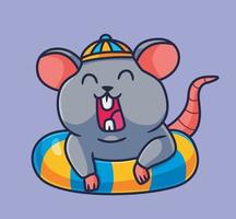 cute cartoon mouse play summer lifebuoy. isolated cartoon animal illustration vector