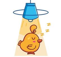 lindos pollitos durmiendo bajo el calentamiento de la lámpara. animal dibujos animados aislado estilo plano pegatina web diseño icono ilustración premium vector logo mascota personaje