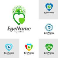 Set of Love Eye Logo Design Template. Eye Love logo concept vector. Creative Icon Symbol vector