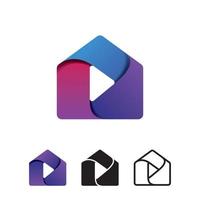 botón de reproducción de casa o casa diseño de logotipo colorido vector