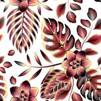 brown tropical seamless pattern with abstract flowers on white background. Hand drawn summer floral backround. Contour drawing. Fashion design for textile and fabric, wrapping, any surface.