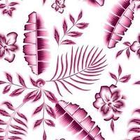 pink banana palm leaves seamless pattern with abstract jasmine flowers and tropical plants foliage on white background. Floral background. botanical background. nature wallpaper. tropical background