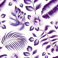 patrón tropical sin costuras de verano con hojas moradas y follaje de plantas sobre fondo blanco. diseño abstracto moderno para tela, papel, decoración de interiores. estilo monocromático. papel pintado de la naturaleza. otoño vector