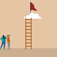 The ladder of success for business entrepreneurs, climbing the ladder of success, illustration of success is depicted with stairs leading to the clouds. vector