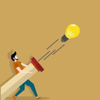 a man holding a pipe that puts out an idea lamp, an idea generating concept, an opinionating concept, a light bulb, an incandescent light bulb. vector