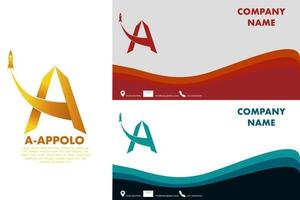 logotipo de a-apollo con icono de lanzamiento de cohete para el logotipo de la empresa del gremio de tarjetas de visita como identificación vector