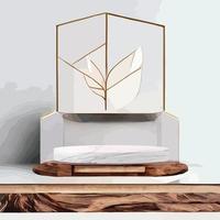 maqueta de mármol, exhibición de productos cosméticos, podio, pedestal de escenario o plataforma. 3d vector abstracto mínimo, escena geométrica, formas, podio de madera fondo blanco