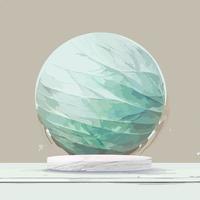 Abstract white round corner pedestal podium, Light blue empty room with green palm leaf, blue and white sphere. Vector with wood texture marble