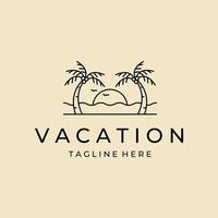 resort line art  logo with beach and coconut palms view vector