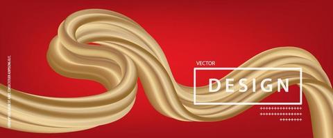 Banner 3D abstract flow fluid shapes. Liquid wave trendy modern style . Gold wavy on red color art background. Curve concept vector graphic