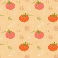 Seamless pattern with pumpkins, autumn leaves and boho elements. vector