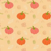 Seamless pattern with pumpkins, autumn leaves and boho elements. vector