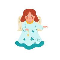 Little baby Christmas Angel with stars. Fairy tale book cute character vector