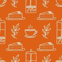 Tea drinking theme doodles vector seamless pattern background