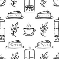 Tea drinking theme doodles vector seamless pattern background