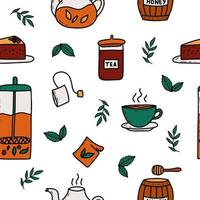 Tea drinking theme doodles vector seamless pattern background