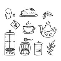 Tea drinking theme doodles vector isolated illustration set