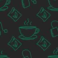 Tea drinking theme doodles vector seamless pattern background