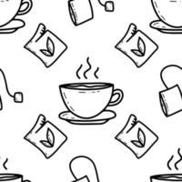 Tea drinking theme doodles vector seamless pattern background