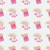 Seamless Pattern with Rowan Berries and Jam Jars vector