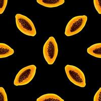 Seamless pattern with illustration of a papaya fruit on a black background vector