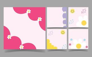 cute flowers on pink background. colorful memo template. vector