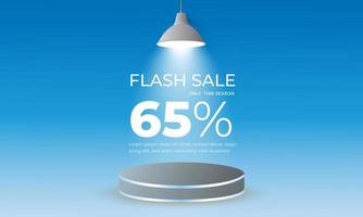 Flash sale with 65 percent discount Background with lights on and podium vector