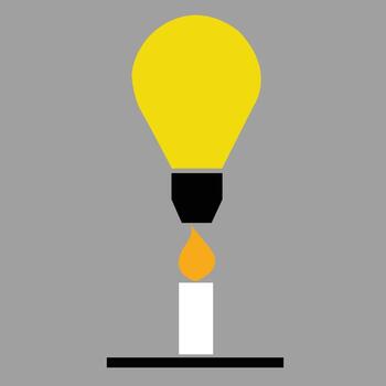 simple graphic design relating to electric power that in the future we may need to use candles instead of light bulbs The one in the picture is using a candle to light a light bulb. vector