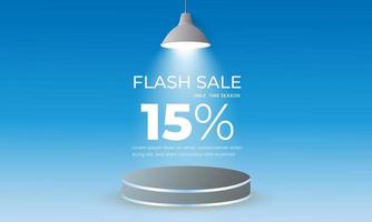 Flash sale with 15 percent discount Background with lights on and podium vector