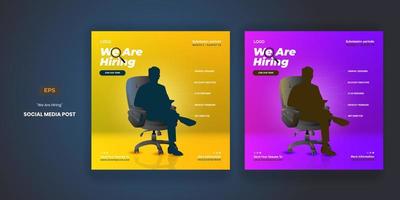 We are hiring illustration social media post template with silhoueette man sitting on chair vector