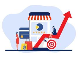 crecimiento en línea de la tienda de negocios, compras de aplicaciones móviles y pago en línea de regalos, ilustración de tendencia plana para revistas, sitio web y vector de banner de aplicación