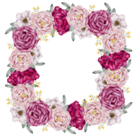 Flower wreath watercolor with gold frame png