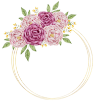 Flower wreath watercolor with gold frame png