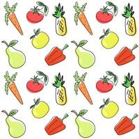 patrón de frutas y verduras. patrón dibujado a mano para textiles de cocina, impresión en envoltorios, paquetes, menús. vector