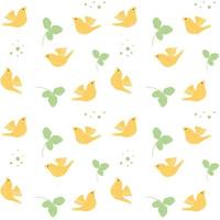 Yellow, gold bird pattern. Pattern with hand drawn and leaves bird for textile, wrapping paper, print, packaging, wallpaper. vector