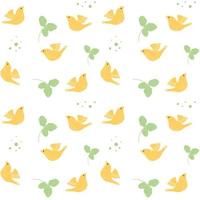 Yellow, gold bird pattern. Pattern with hand drawn and leaves bird for textile, wrapping paper, print, packaging, wallpaper. vector