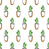 Cactus pattern. Hand drawn cactus, line art design on a pattern for textile, wallpaper, web. vector