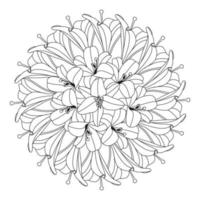 hermosa página de color de flores con dibujo a lápiz detallado en gráfico vectorial de arte lineal vector