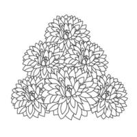 dahlia flower illustration with pencil stroke in doodle art design of coloring page design vector