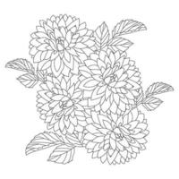 dahlia flower illustration with pencil stroke in doodle art design of coloring page design vector