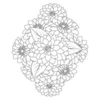 dahlia flower illustration with pencil stroke in doodle art design of coloring page design vector