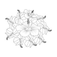 rose of sharon flower doodle art design of coloring page with detailed line art vector graphic