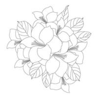 página de coloración de flores con dibujo a lápiz en gráfico vectorial en dibujo de líneas de pétalos florecientes vector