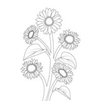 Dibujo a lápiz de página para colorear de girasol para niños de diseño vectorial con dibujo a lápiz vector